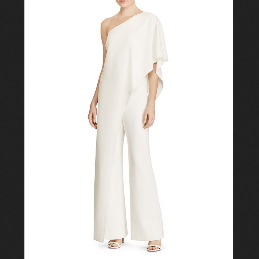 NWT Ralph Lauren One-shoulder Silk Crepe Jumpsuit Ivory Sz 6 Bridal